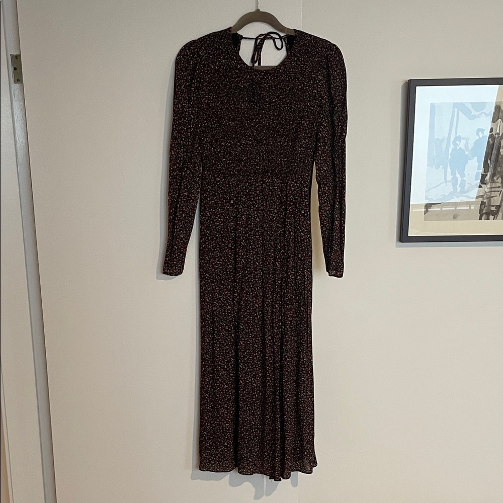 Black Floral Women's Dress, with front slit